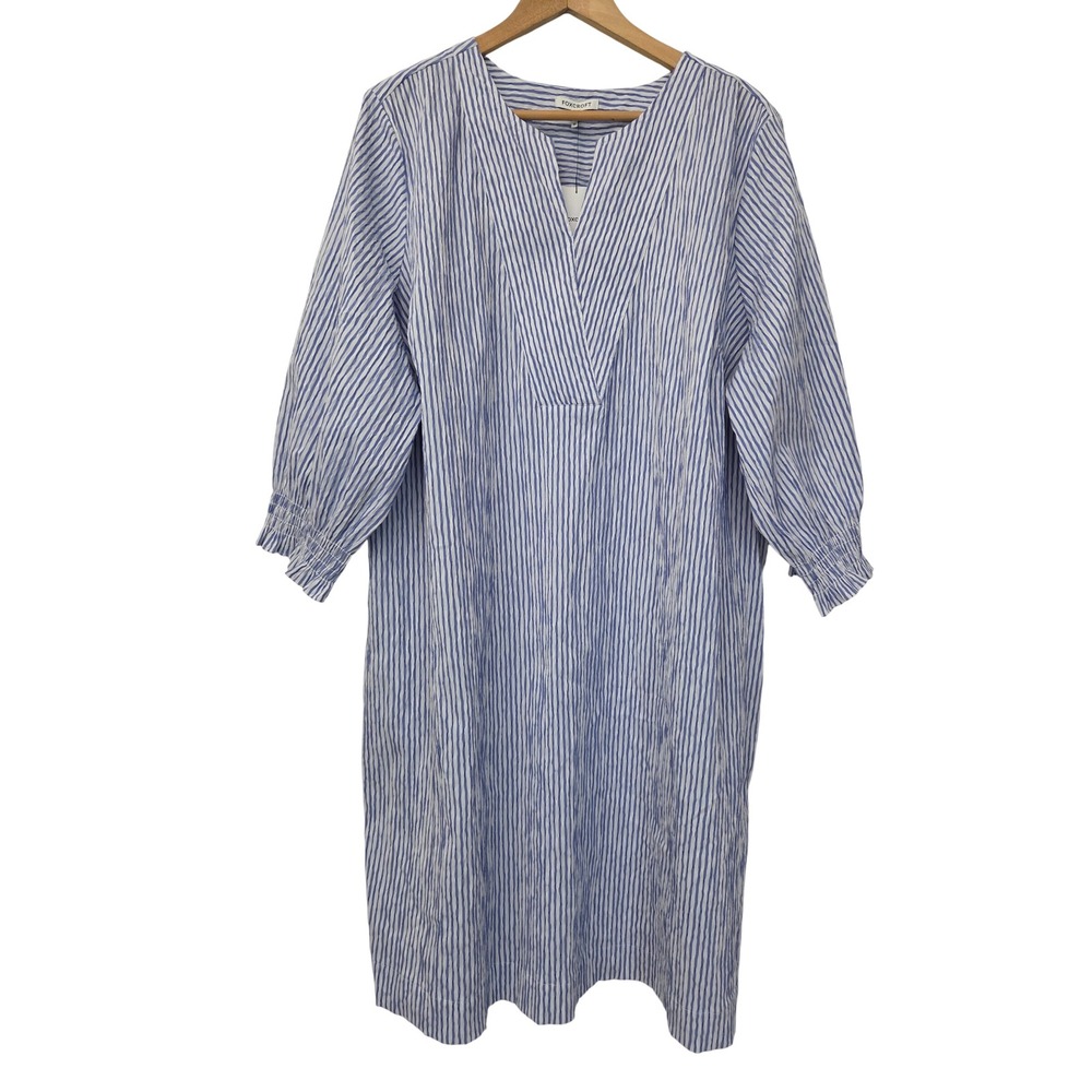 Foxcroft Alicia Jacquard Crinkle Dress Womens 2X White/Blue NWT $148 205587